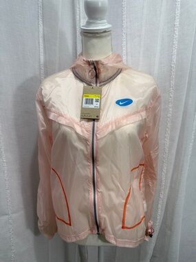 Nike Pink Lightweight Windbreaker with Orange Trim and Blue Logo